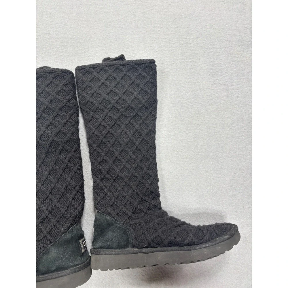 UGG Cardy Lattice Womens 9 Wool‎ Black Knit Button Tall Boots Classic Tall
